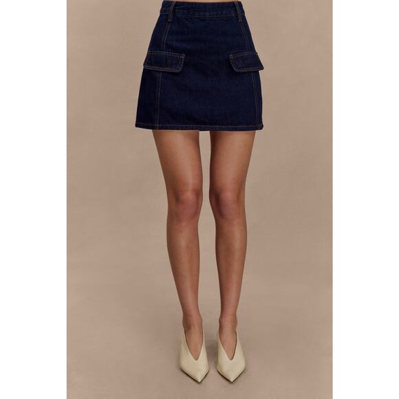 MESHKI Rosalyn Mini Denim Skort Indigo Blue - S - Picture 1 of 5